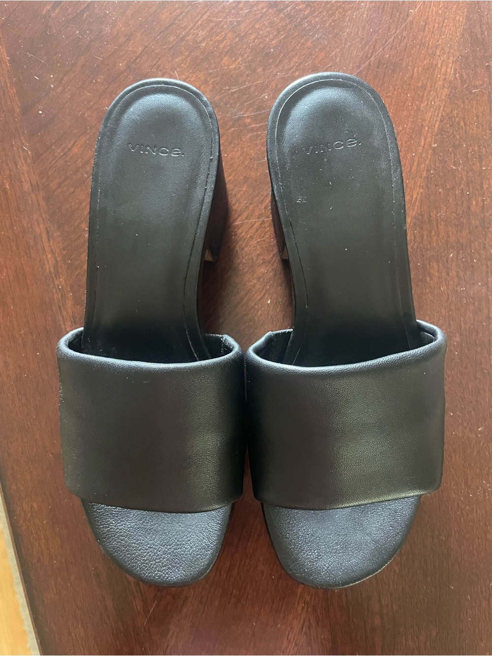 Vince Margo Black Wide Strap Slide Mules